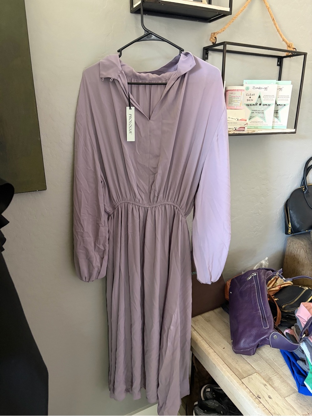 Prologue Lavender Maxi Dress with V-Neck and Gathered Waist